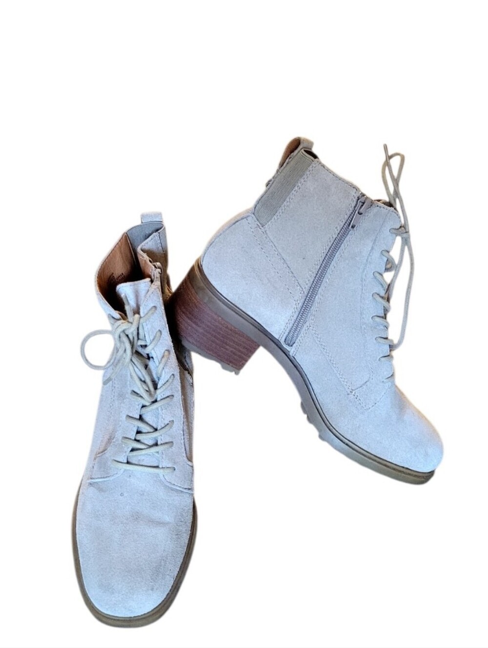 Lucky Brand Light Gray Suede Lace-Up Ankle Boots